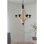 6 - Light Wood Chandelier With Adjustable Chain For Kitchen, Dining Hall Entrance, Bulb Not Included