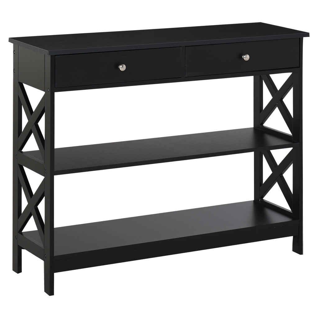 Console Table Side Desk W/ Shelves Drawers Open Top X Support Frame Living Room Hallway Home Office Furniture Black by CABINSGATE SMART FURNITURE