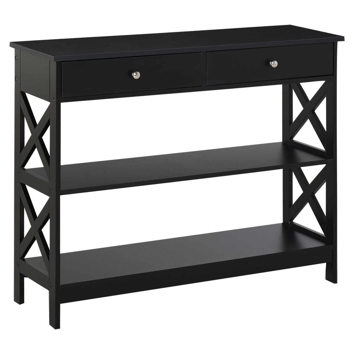 Console Table Side Desk W/ Shelves Drawers Open Top X Support Frame Living Room Hallway Home Office Furniture Black by CABINSGATE SMART FURNITURE