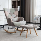 Rocking Chair, Fabric Relaxing Chair Wingback Accent Chair With Solid Wood Legs, Accent Armchair With Ottoman Single Sofa, Chair With Footstool And Pillow For Home Living Room Bedroom, Multicolour by CABINSGATE SMART FURNITURE