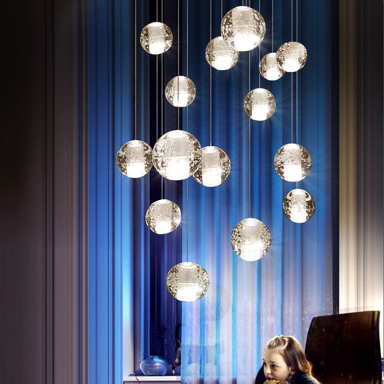 Modern Minimalist Duplex Crystal Staircase Chandelier by CABINSGATE SMART FURNITURE