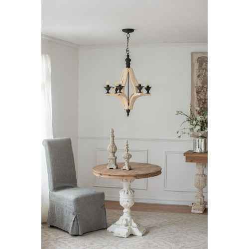 6 - Light Wood Chandelier With Adjustable Chain For Kitchen, Dining Hall Entrance, Bulb Not Included