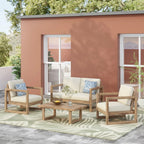 4-Pieces Acacia Wood Patio Furniture Set, Outdoor Furniture With Coffee Table, Patio Conversation Set Deep Seating With Soft Cushion, Porch Chairs For Porch Balcony, Brown Wash, Beige by CABINSGATE SMART FURNITURE