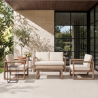 4-Pieces Acacia Wood Patio Furniture Set, Outdoor Furniture With Coffee Table, Patio Conversation Set Deep Seating With Soft Cushion, Porch Chairs For Porch Balcony, Brown Wash, Beige by CABINSGATE SMART FURNITURE