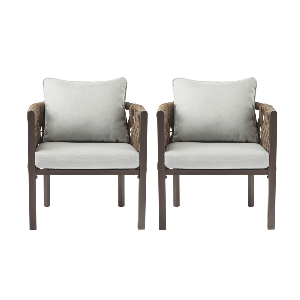 2-Pieces Outdoor Metal Patio Club Chair, Patio Furniture Arm Chair With Cushion, Modern Outdoor Furniture Deep Seating For Porch, Garden, Backyard, Balcony, Brown & Light Grey by CABINSGATE SMART FURNITURE