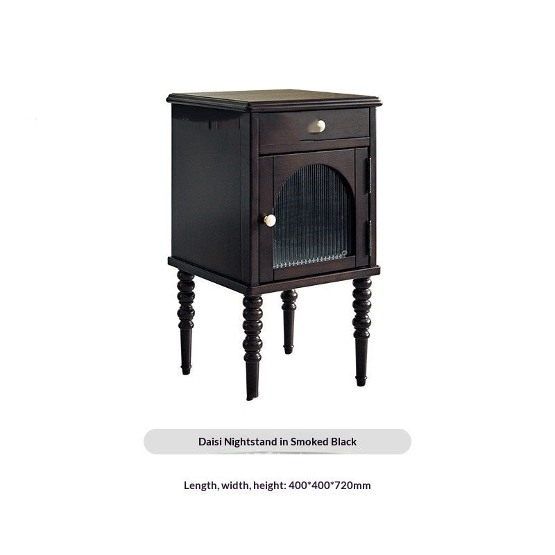 Vintage Solid Wood & Metal Rounded Rectangle Nightstand, Bedside Bedroom Furniture Storage by CABINSGATE SMART FURNITURE