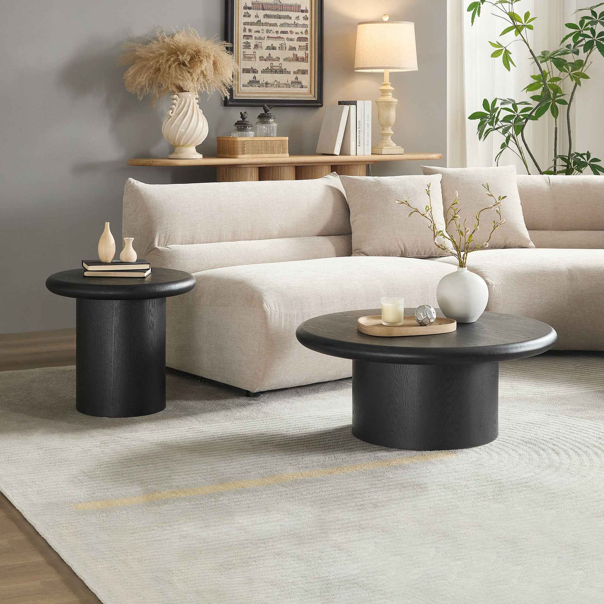 2-Piece Modern Round Coffee Table Set For Living Room,Easy Assembly Coffee Tables, End Side Tables For Leisure Area