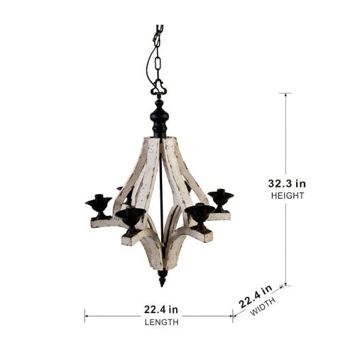 6 - Light Wood Chandelier With Adjustable Chain For Kitchen, Dining Hall Entrance, Bulb Not Included by CABINSGATE SMART FURNITURE