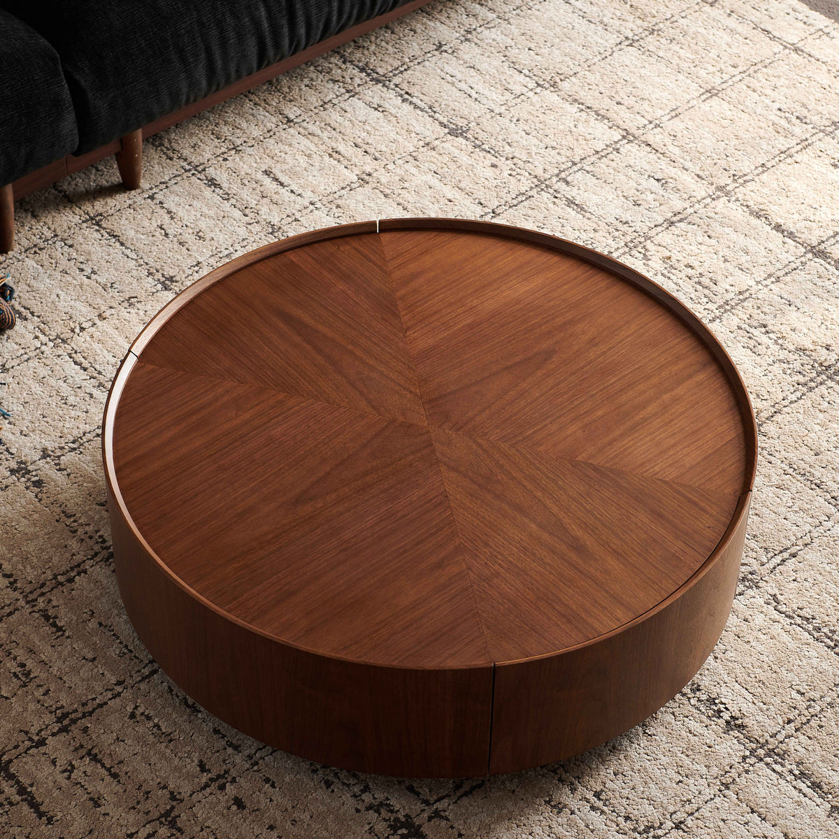 Circular Walnut Design Coffee Tables, Suitable For Bedrooms, Living Rooms, And Offices 39.3-inch