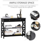 Console Table Side Desk W/ Shelves Drawers Open Top X Support Frame Living Room Hallway Home Office Furniture Black by CABINSGATE SMART FURNITURE