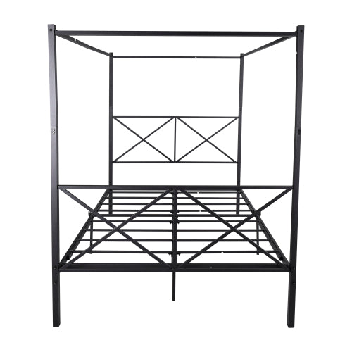 Metal Canopy Bed Frame, Platform Bed Frame Queen With X Shaped Frame Queen Black by CABINSGATE SMART FURNITURE