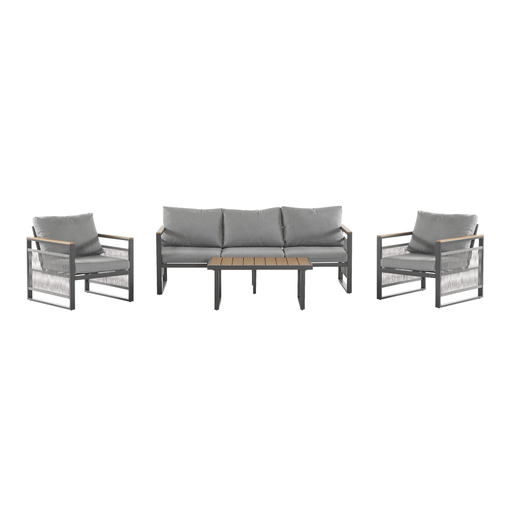 4-Pieces Outdoor Metal Patio Furniture Set, 5-Seat Patio Furniture Sofa Set With Cushion, Modern Outdoor Furniture Deep Seating For Porch, Garden, Backyard, Balcony, Grey & Natural by CABINSGATE SMART FURNITURE