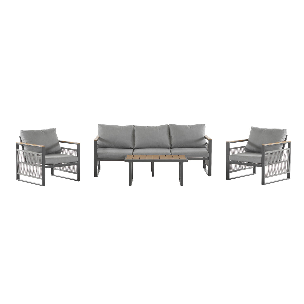 4-Pieces Outdoor Metal Patio Furniture Set, 5-Seat Patio Furniture Sofa Set With Cushion, Modern Outdoor Furniture Deep Seating For Porch, Garden, Backyard, Balcony, Grey & Natural by CABINSGATE SMART FURNITURE