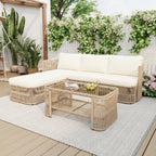 Outdoor PE Rattan Patio Furniture Set With Iron Frame, Dark Beige Wicker Conversation Sofa by CABINSGATE SMART FURNITURE