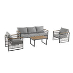 4-Pieces Outdoor Metal Patio Furniture Set, 5-Seat Patio Furniture Sofa Set With Cushion, Modern Outdoor Furniture Deep Seating For Porch, Garden, Backyard, Balcony, Grey & Natural by CABINSGATE SMART FURNITURE