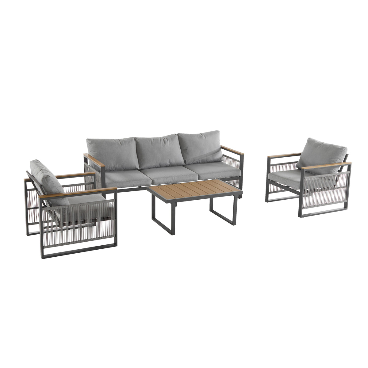4-Pieces Outdoor Metal Patio Furniture Set, 5-Seat Patio Furniture Sofa Set With Cushion, Modern Outdoor Furniture Deep Seating For Porch, Garden, Backyard, Balcony, Grey & Natural by CABINSGATE SMART FURNITURE