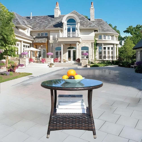 Outdoor Patio Furniture 1 Round Coffee Table With Clear Tempered Glass by CABINSGATE SMART FURNITURE