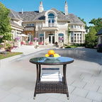 Outdoor Patio Furniture 1 Round Coffee Table With Clear Tempered Glass by CABINSGATE SMART FURNITURE