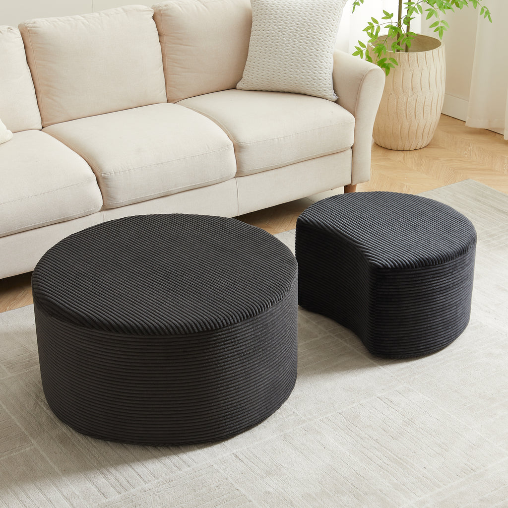 Upholstered Round Coffee Tables Set Of 2 For Living Room, Modern Foam Round Coffee Table Side Table End Table Ottoman, No Assembly by CABINSGATE SMART FURNITURE