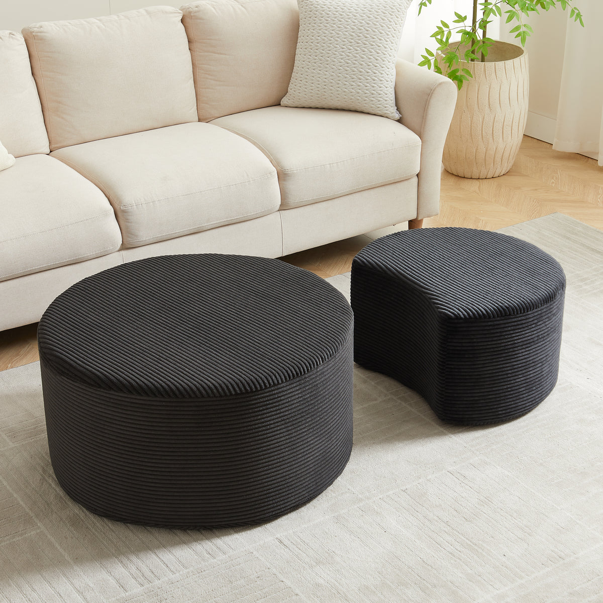 Upholstered Round Coffee Tables Set Of 2 For Living Room, Modern Foam Round Coffee Table Side Table End Table Ottoman, No Assembly by CABINSGATE SMART FURNITURE