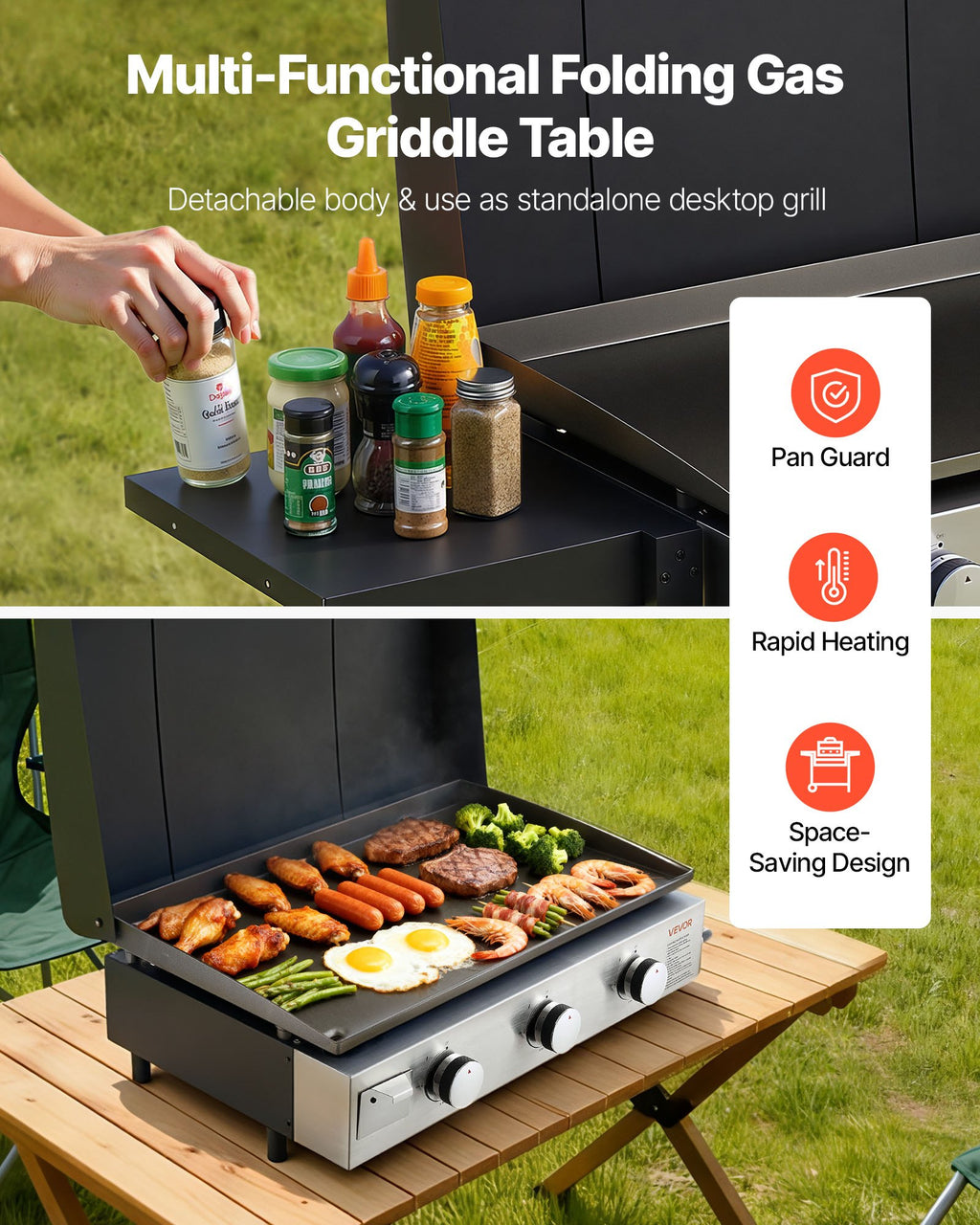 Gas Griddle, 3-Burner Flat Top Grill, Propane Griddle With Wheels, Lid, 3 X 11000 BTU Outdoor Flat Top Grills For Pan-Frying, Grilling, Stir-Frying, & BBQ, Pulse Ignition, Removable Top Design by CABINSGATE SMART FURNITURE