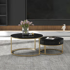 Round Coffee Tables With Drawer, Removable Set Of 2 End Table, Nesting Tables With Storage Gold Metal Frame Legs And Marble Pattern by CABINSGATE SMART FURNITURE