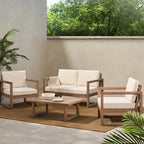 4-Pieces Acacia Wood Patio Furniture Set, Outdoor Furniture With Coffee Table, Patio Conversation Set Deep Seating With Soft Cushion, Porch Chairs For Porch Balcony, Brown Wash, Beige by CABINSGATE SMART FURNITURE