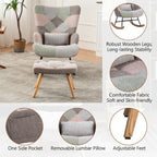 Rocking Chair, Fabric Relaxing Chair Wingback Accent Chair With Solid Wood Legs, Accent Armchair With Ottoman Single Sofa, Chair With Footstool And Pillow For Home Living Room Bedroom, Multicolour by CABINSGATE SMART FURNITURE