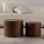 Round Wooden Coffee Table, Accent End Side Table Set Of 2 by CABINSGATE SMART FURNITURE