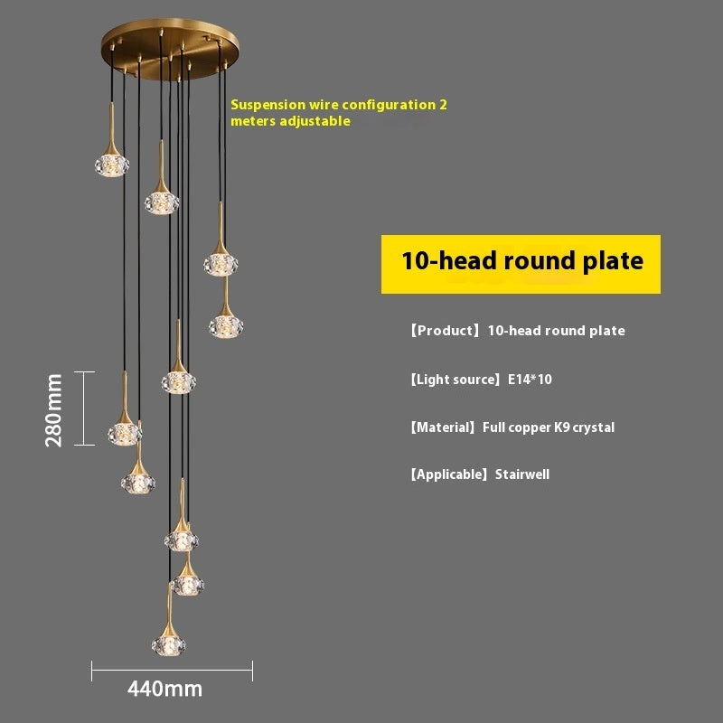 Luxury Crystal Copper Rotating Stairs Chandelier, Simple Modern Light by CABINSGATE SMART FURNITURE