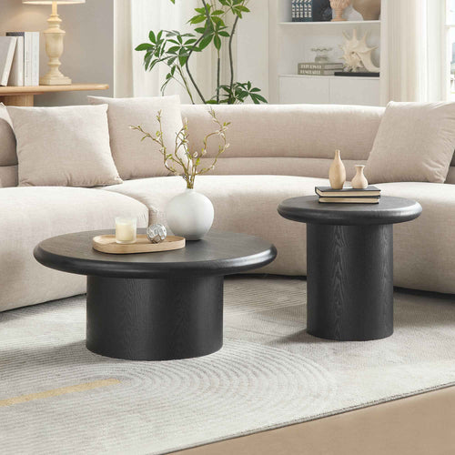 2-Piece Modern Round Coffee Table Set For Living Room,Easy Assembly Coffee Tables, End Side Tables For Leisure Area