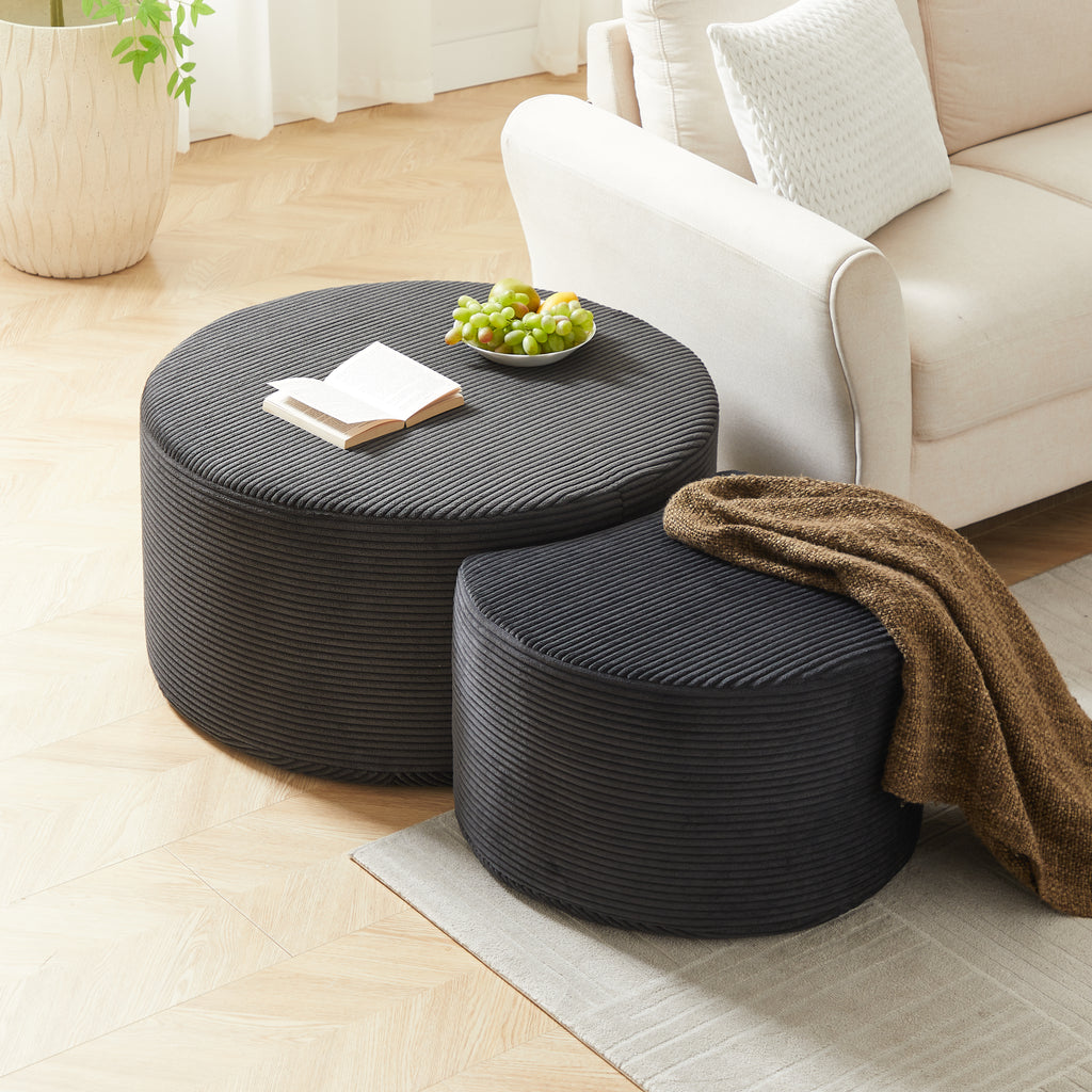 Upholstered Round Coffee Tables Set Of 2 For Living Room, Modern Foam Round Coffee Table Side Table End Table Ottoman, No Assembly by CABINSGATE SMART FURNITURE