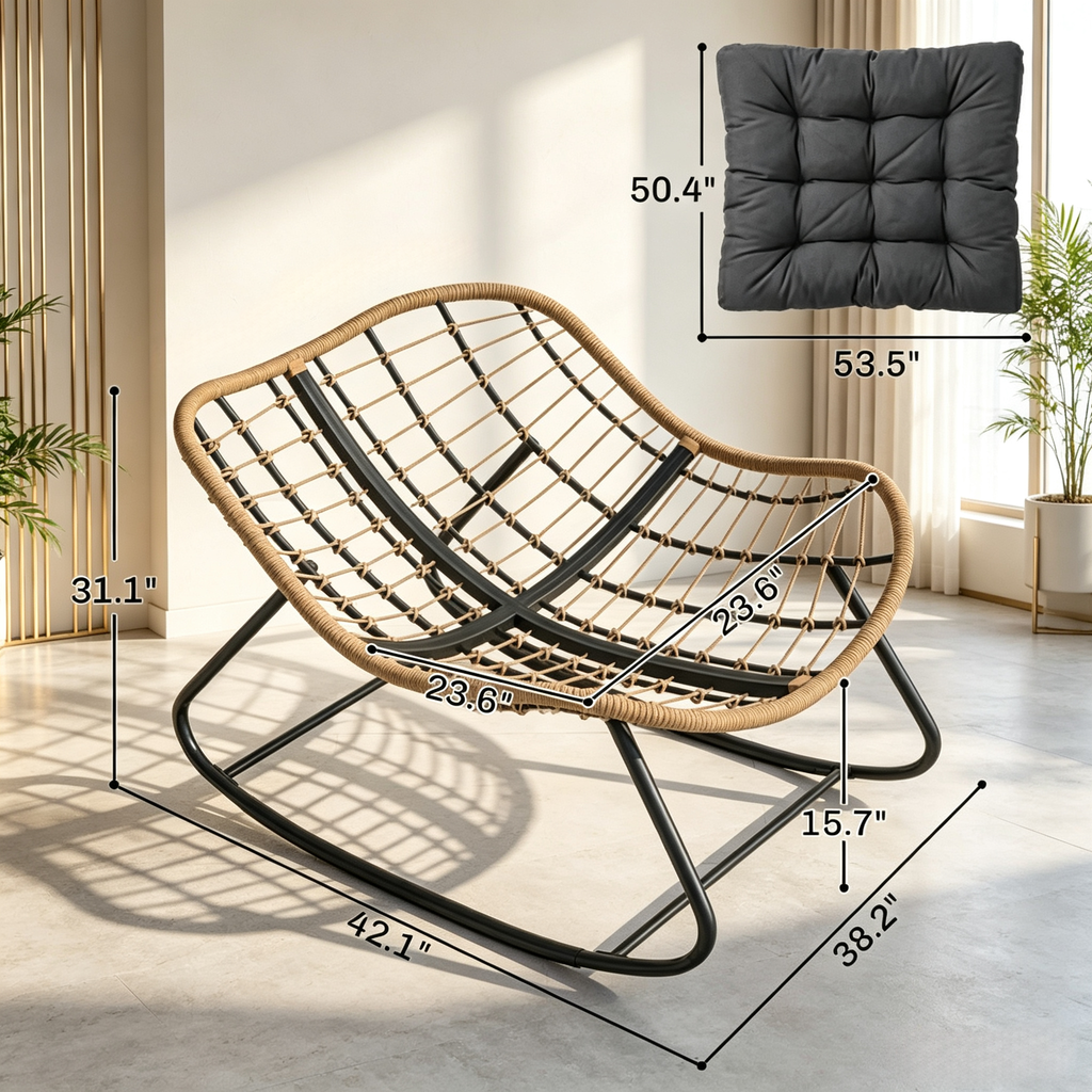Rocking Egg Chair, Oversized Design with Cushion, Indoor Outdoor Furniture for Backyard, Patio, Garden by CABINSGATE SMART FURNITURE
