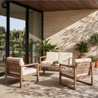 4-Pieces Acacia Wood Patio Furniture Set, Outdoor Furniture With Coffee Table, Patio Conversation Set Deep Seating With Soft Cushion, Porch Chairs For Porch Balcony, Brown Wash, Beige by CABINSGATE SMART FURNITURE